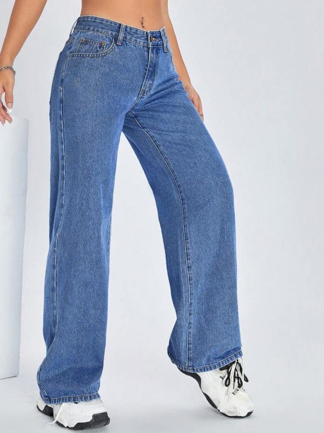 

Next One Women Smart Wide Leg High-Rise Clean Look Stretchable Jeans, Blue