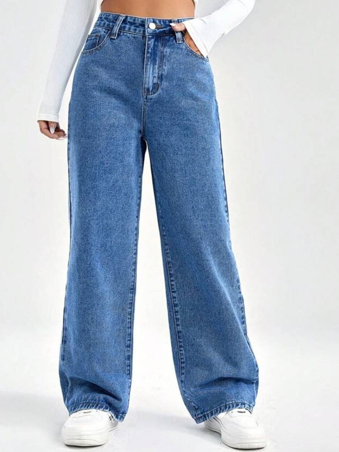 

Next One Women Smart Wide Leg High-Rise Clean Look Stretchable Jeans, Blue