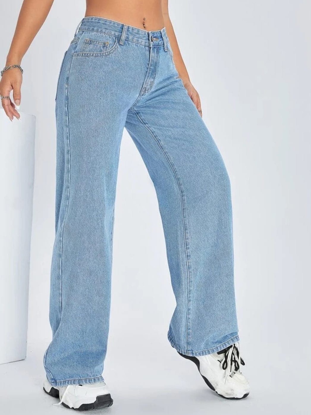

BROADSTAR Women Smart Wide Leg High-Rise Clean Look Stretchable Jeans, Blue