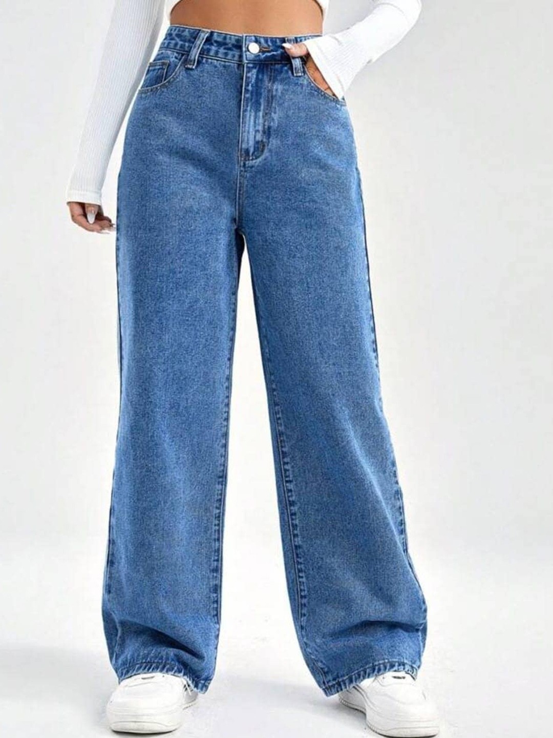 

BROADSTAR Women Smart Wide Leg High-Rise Clean Look Jeans, Blue