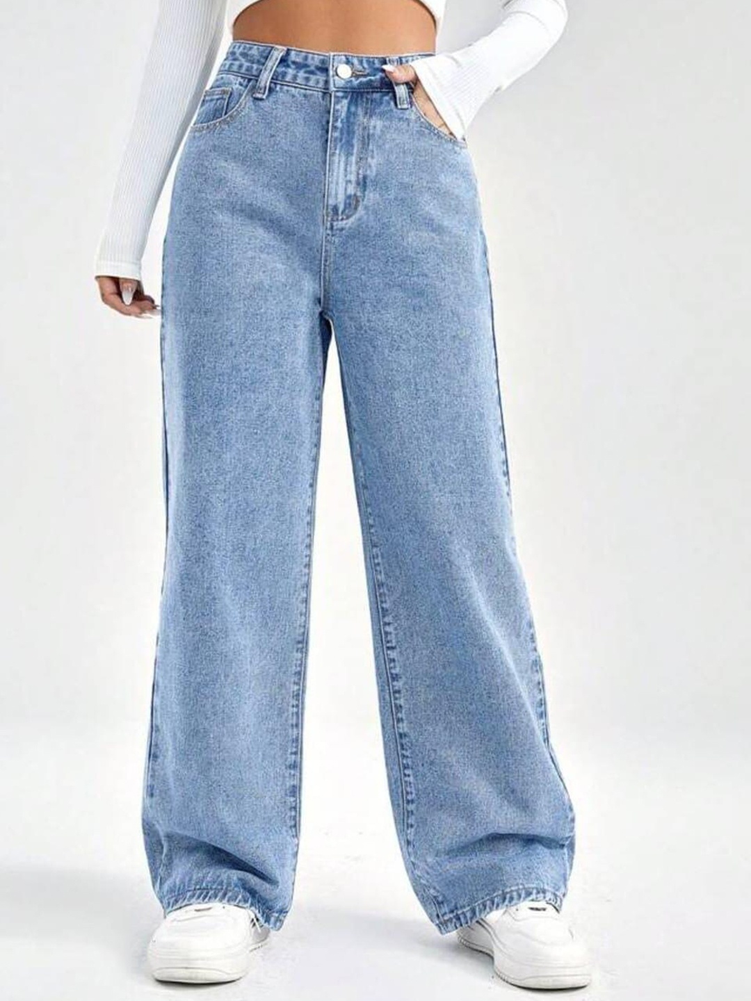 

BROADSTAR Women Smart Wide Leg High-Rise Clean Look Jeans, Blue