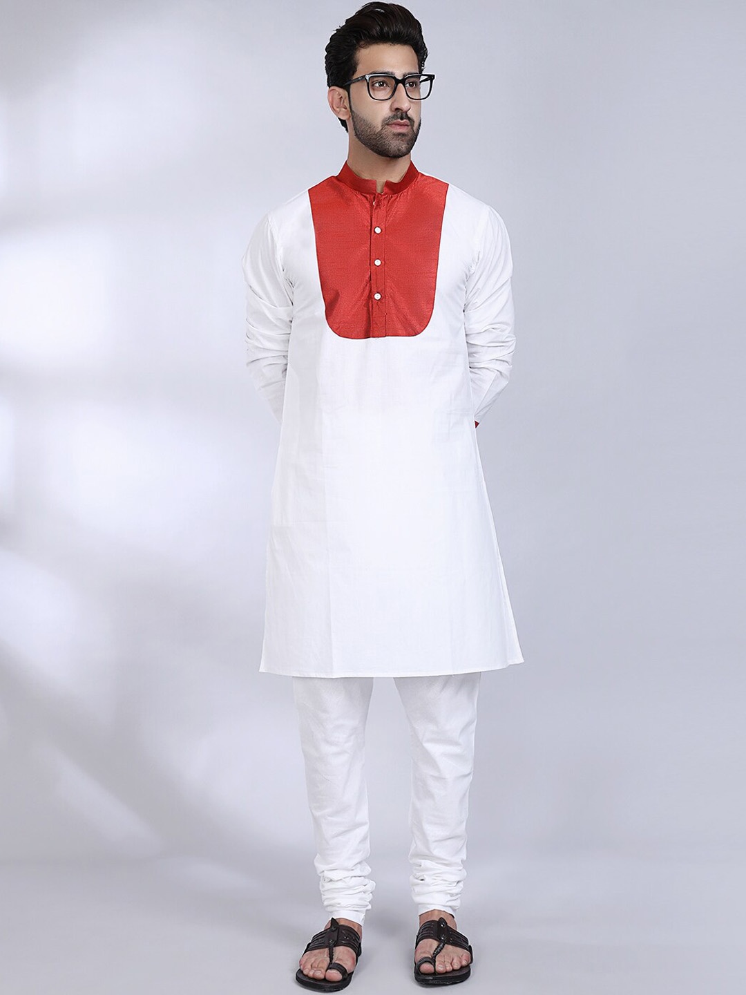 

MIDAV Mandarin Collar Straight Cotton Kurta, White