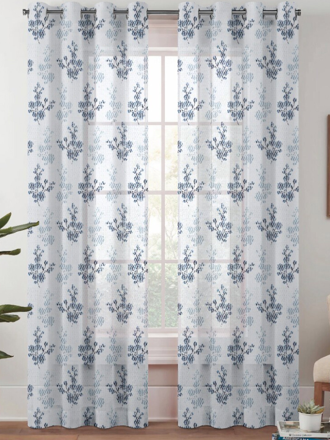 

Urban Magic Grey Floral Sheer Window Curtain