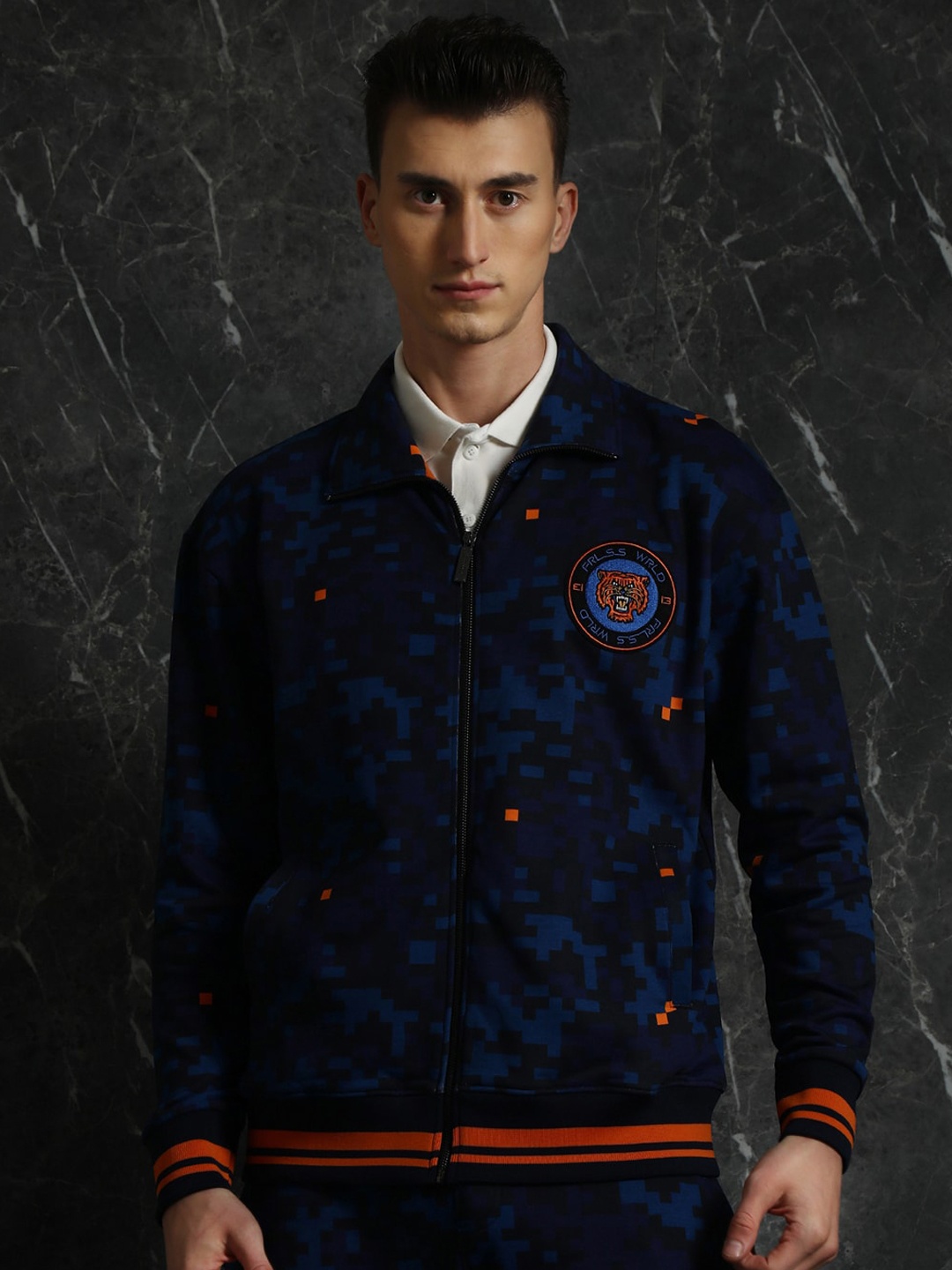 

Breakbounce Navy Blue Oversized Cotton Bomber Jacket