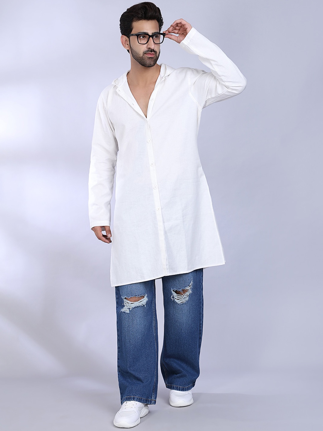 

MIDAV Hooded Straight Kurta, White