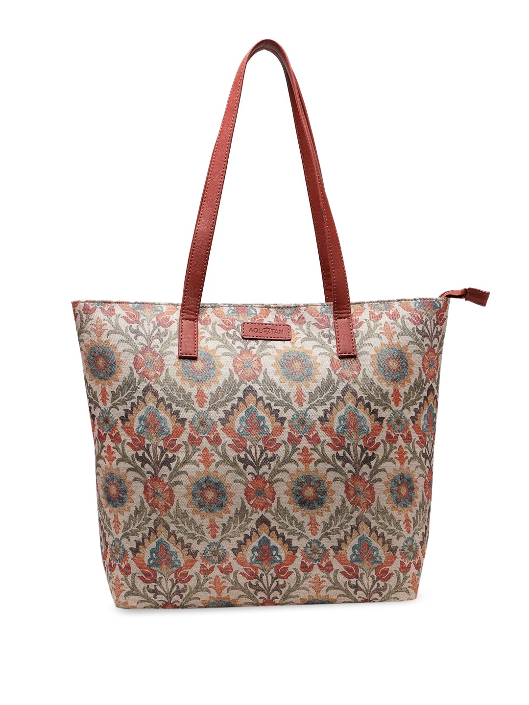 

AQUATAN Floral Printed PU Oversized Structured Shoulder Bag with Zip Detail, Rust