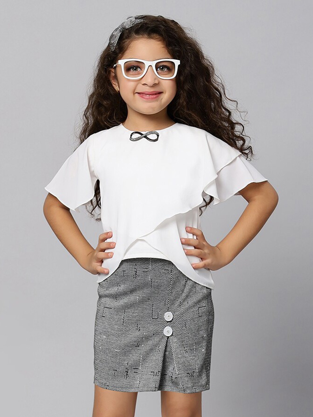 

Macwin Girls Top With Printed Skirt, White