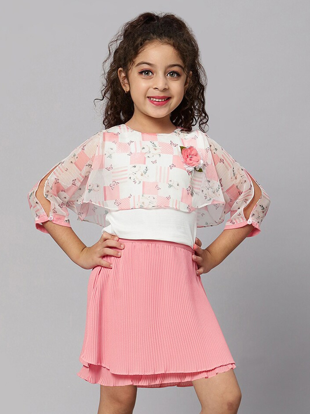 

Macwin Girls Floral Printed Cape Top & Skirt, Peach
