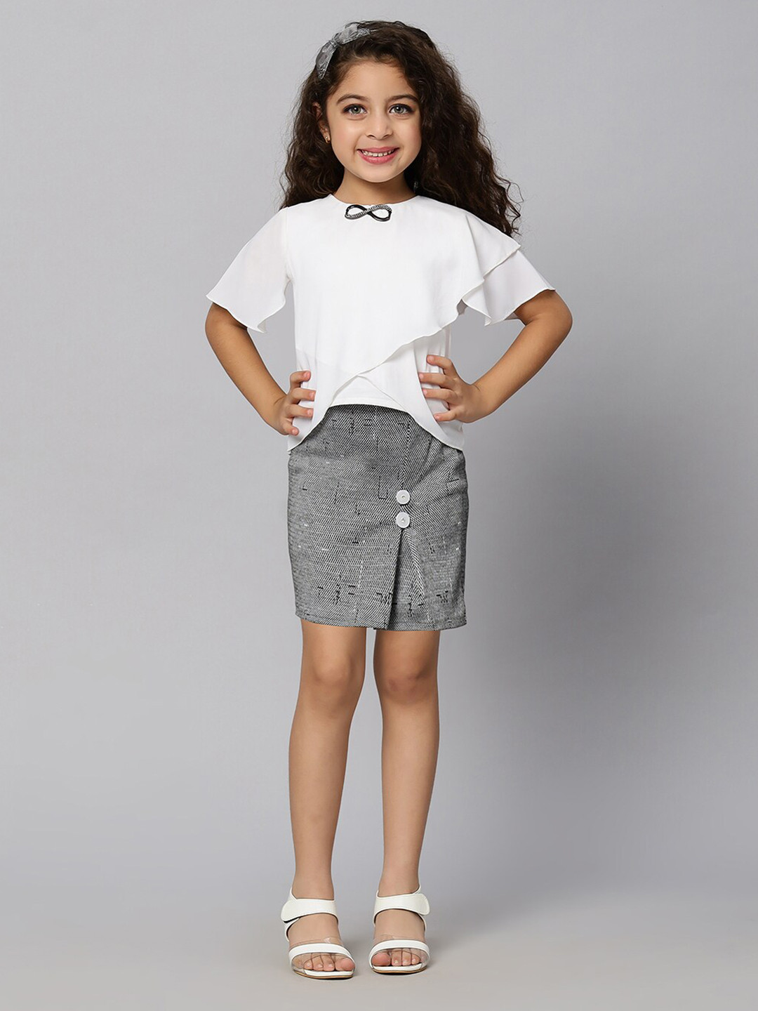 

Macwin Girls Round Neck Top With Tight Fit Skirt, White
