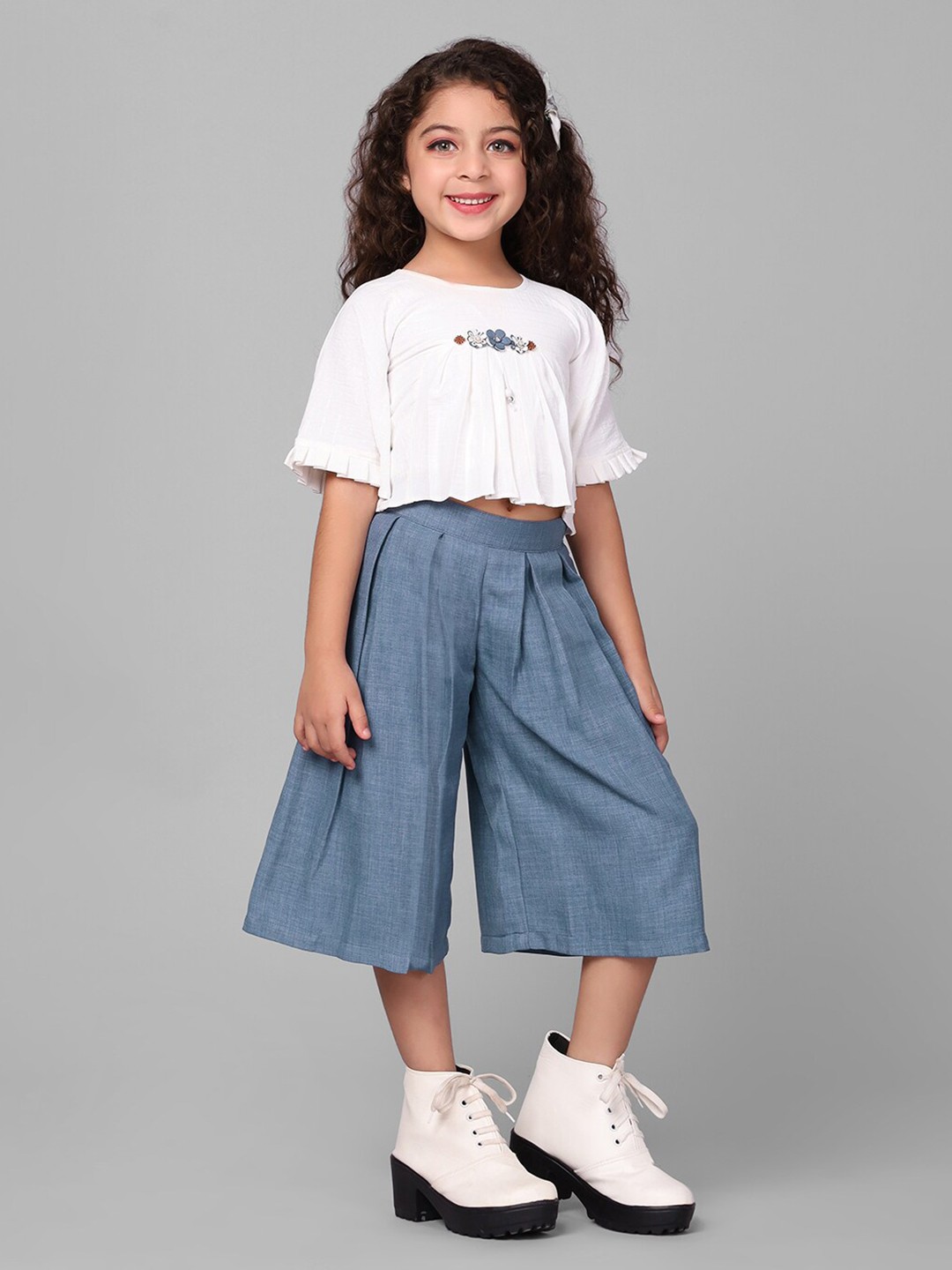 

Macwin Girls Striped Pleated Top With Trousers, White