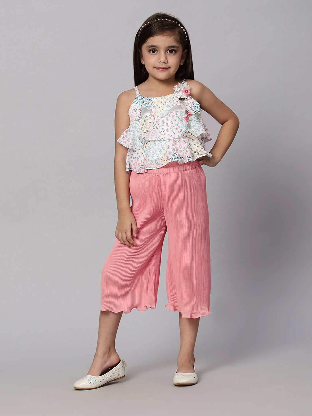 

Macwin Girls Printed Shoulder Strap Top With Trouser, Off white
