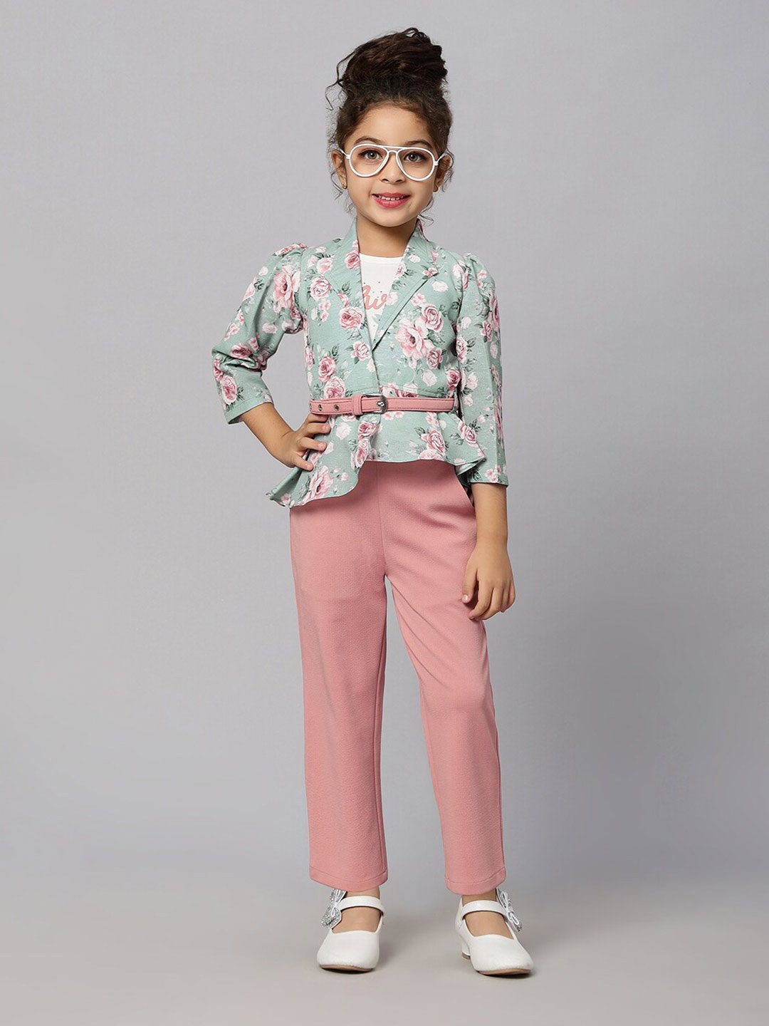 

Macwin Girls Printed Top & Trousers With Jacket, Peach