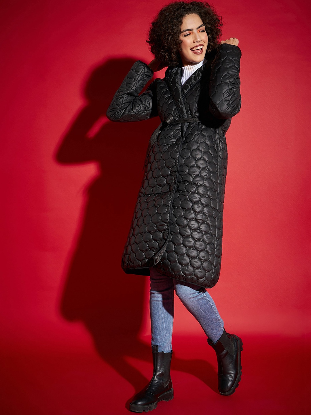 

SASSAFRAS Black Long Sleeves Hood Longline Puffer Jacket