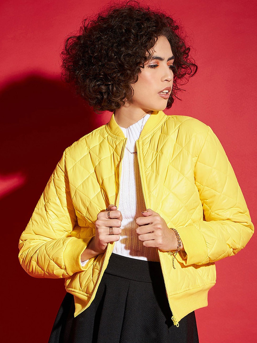 

SASSAFRAS Yellow Mock Collar Quilted Jacket