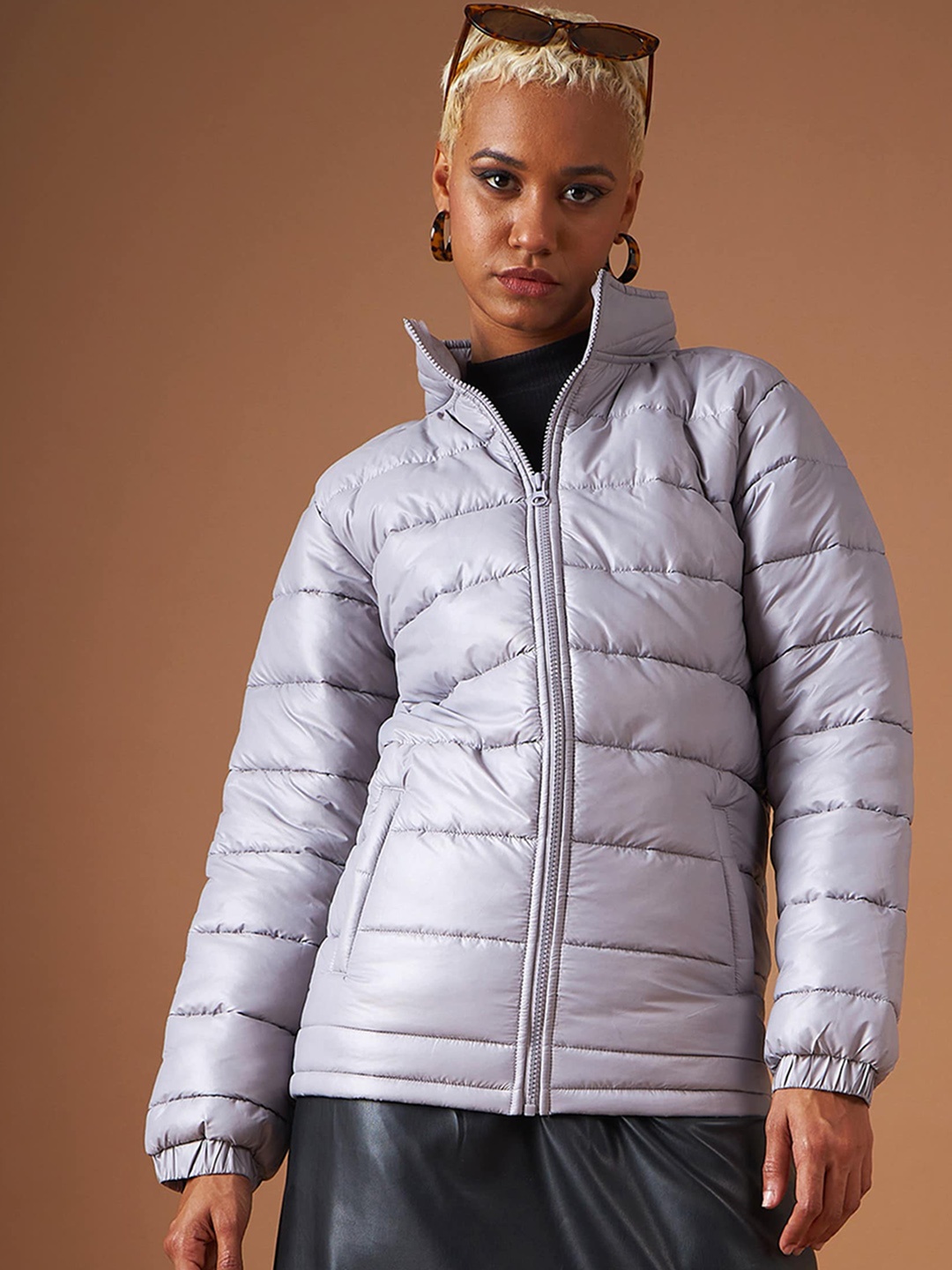 

SASSAFRAS Grey Mock Collar Padded Jacket
