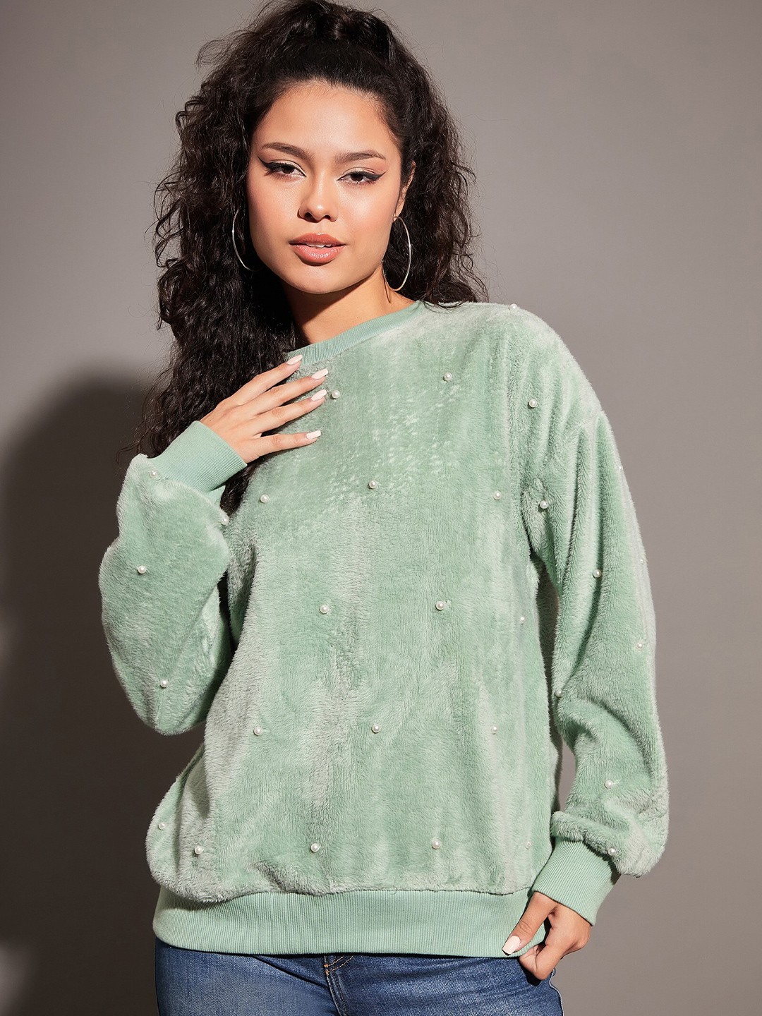 

SASSAFRAS Embellished Detail Sweatshirt, Sea green