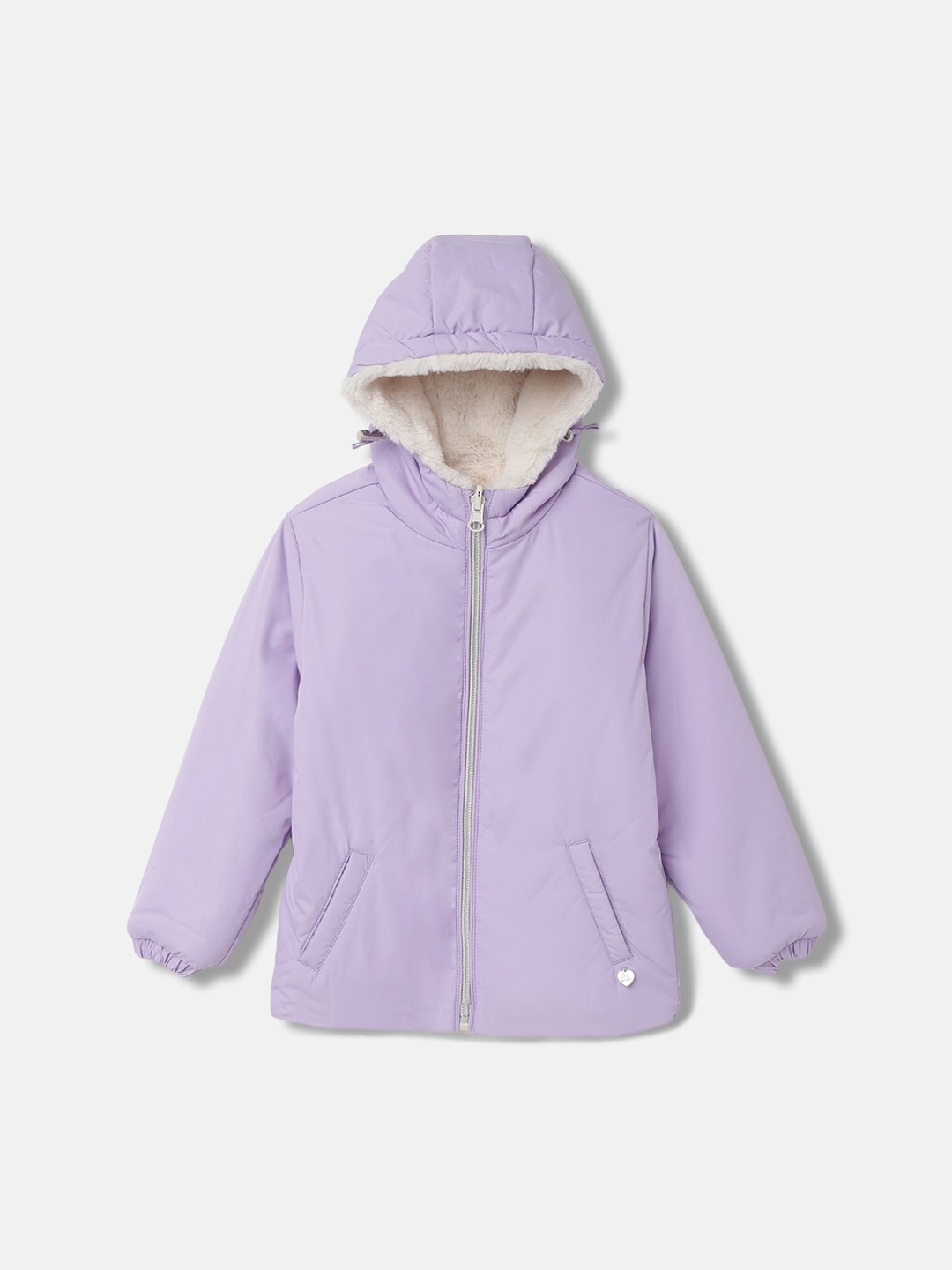 

Blue Giraffe Girls Hooded Long Sleeves Faux Fur Trim Padded Jacket, Purple
