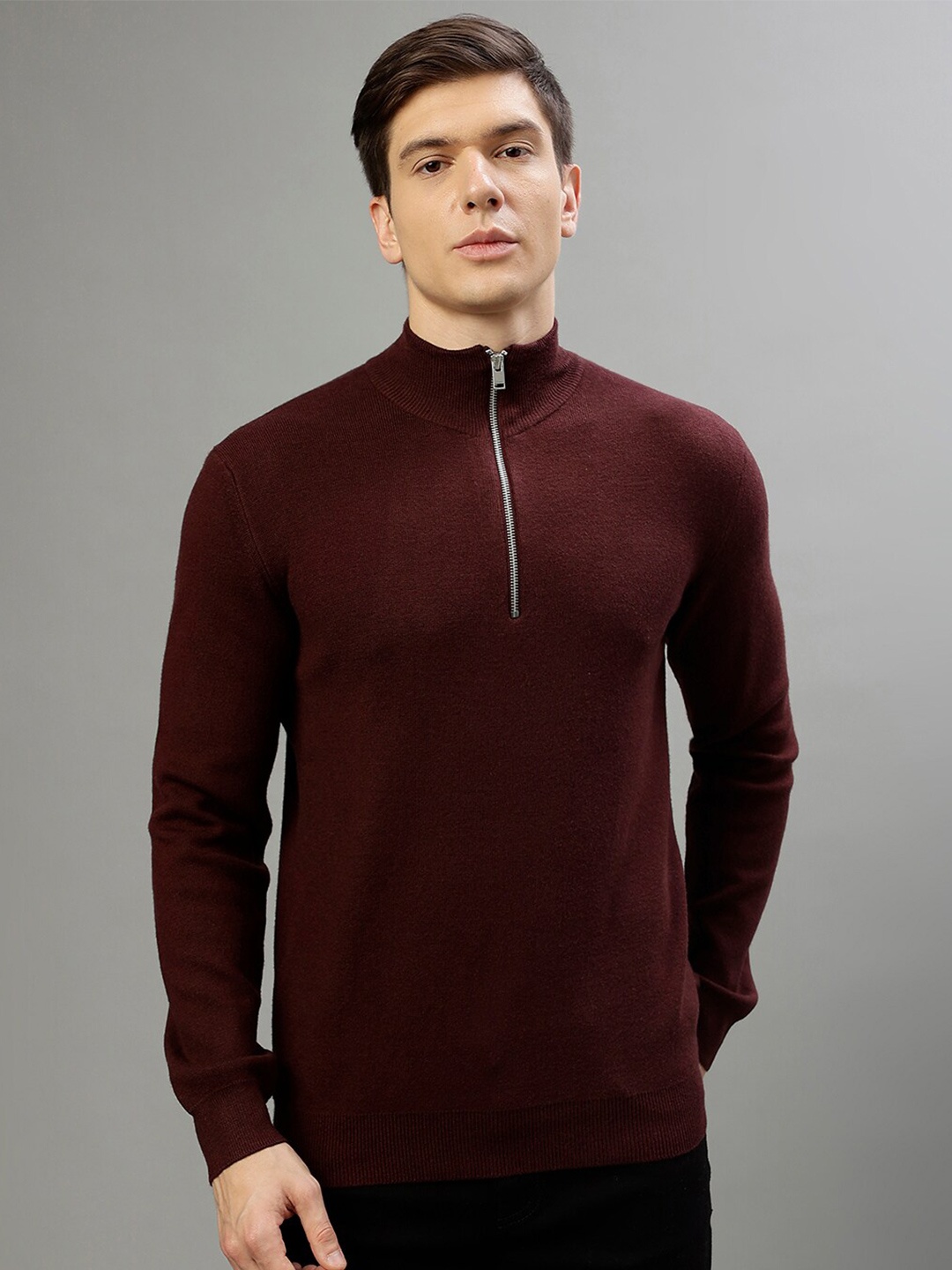 

LINDBERGH Turtle Neck Half Zipper Pullover Sweater, Maroon