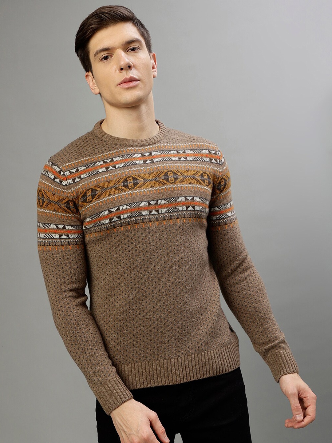 

LINDBERGH Fair Isle Printed Round Neck Pullover Sweater, Beige