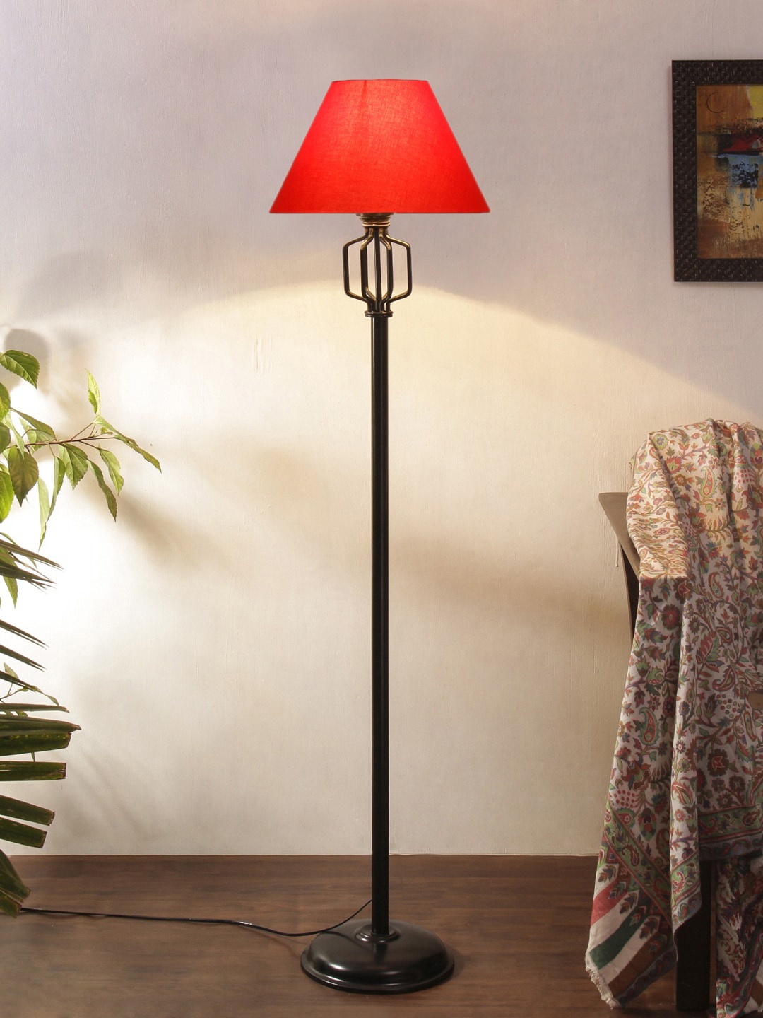 

Devansh Orange-Coloured & Black Frustum Shape Cotton Shade Floor Lamp