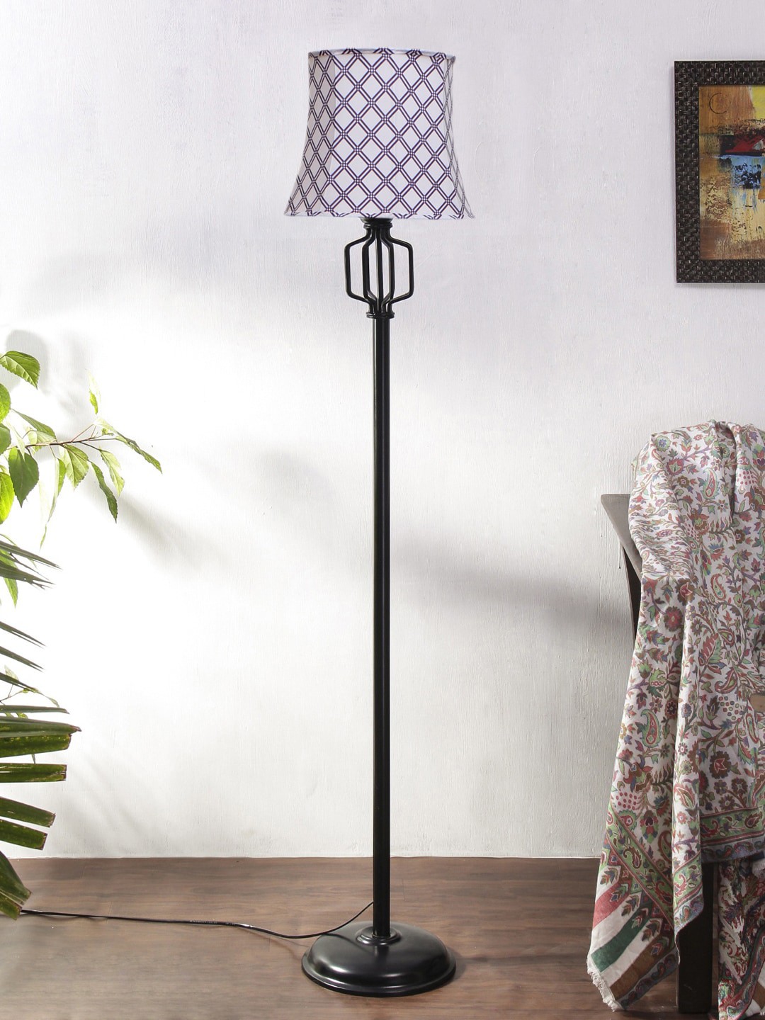 

Devansh Black & White Printed Cylinder Shape Iron Floor Lamp With Cotton Shade