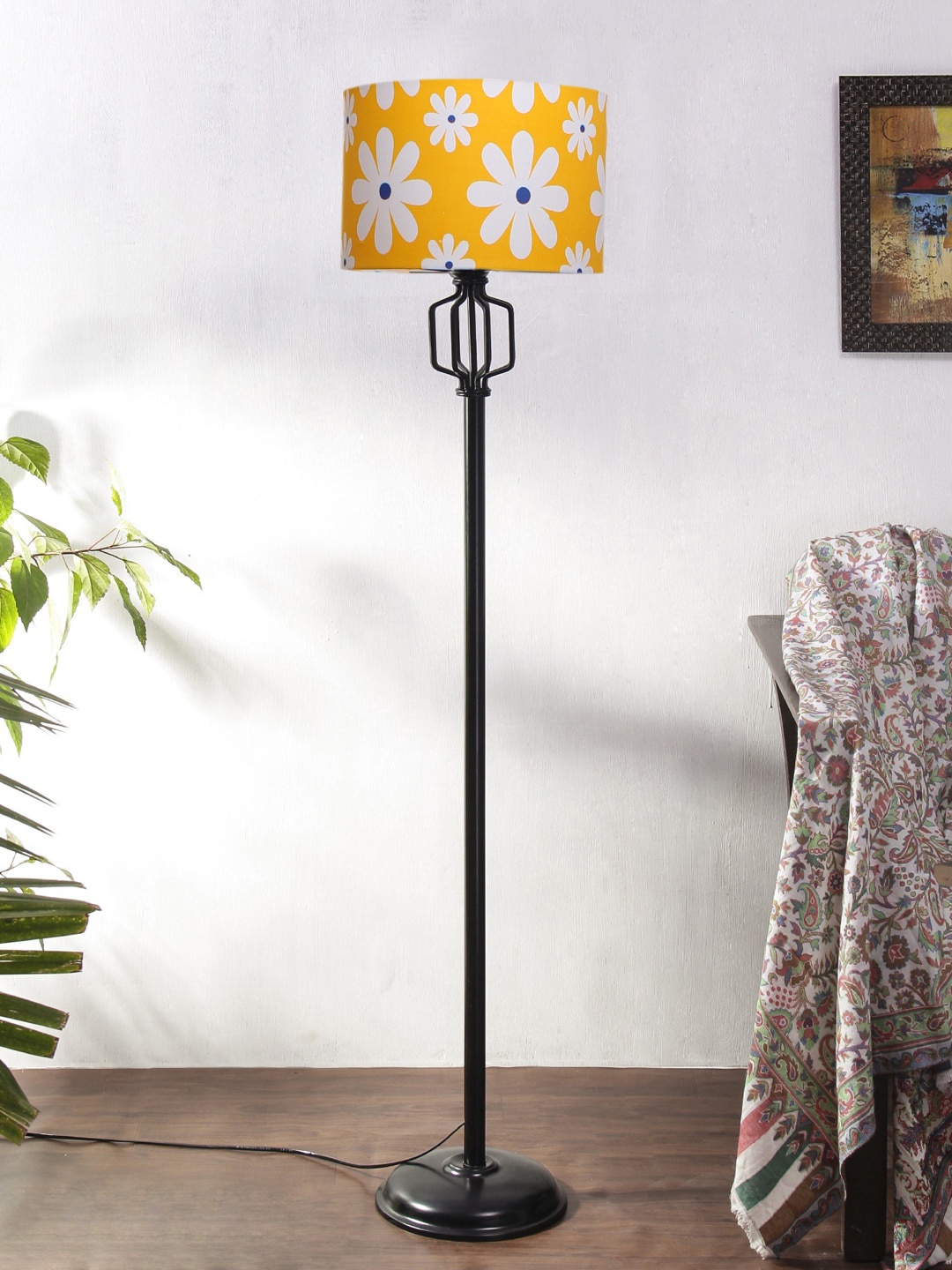 

Devansh Yellow & White Printed Cotton Drum Iron Floor Lamp