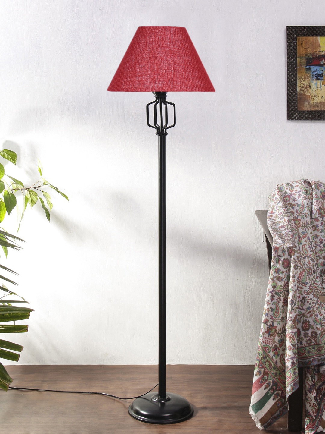 

Devansh Maroon-Coloured & Black Textured Jute Conical Iron Floor Lamp