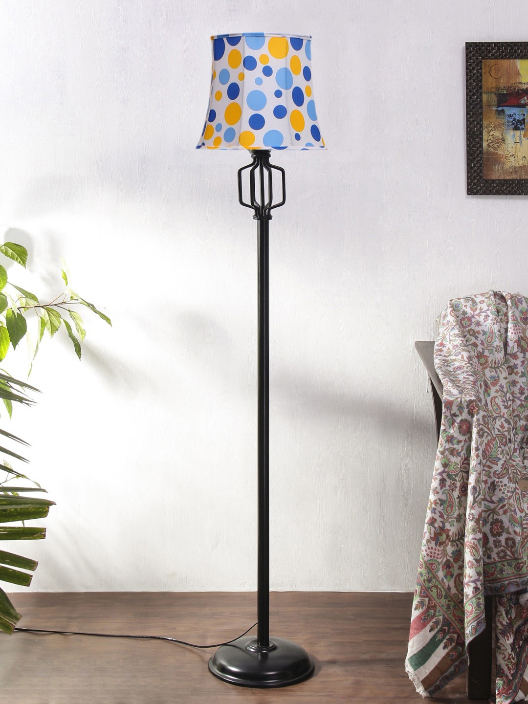 

Devansh White & Blue Printed Cylinder Shape Cotton Shade Floor Lamp