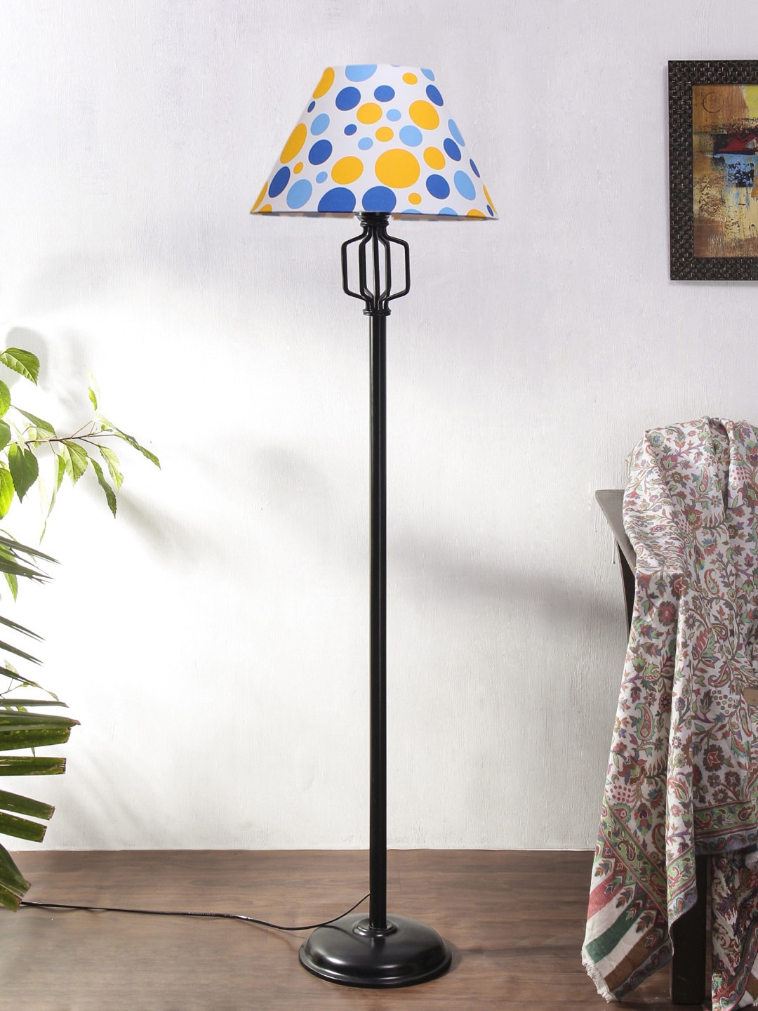 

Devansh White & Blue Printed Cotton Conical Iron Floor Lamp