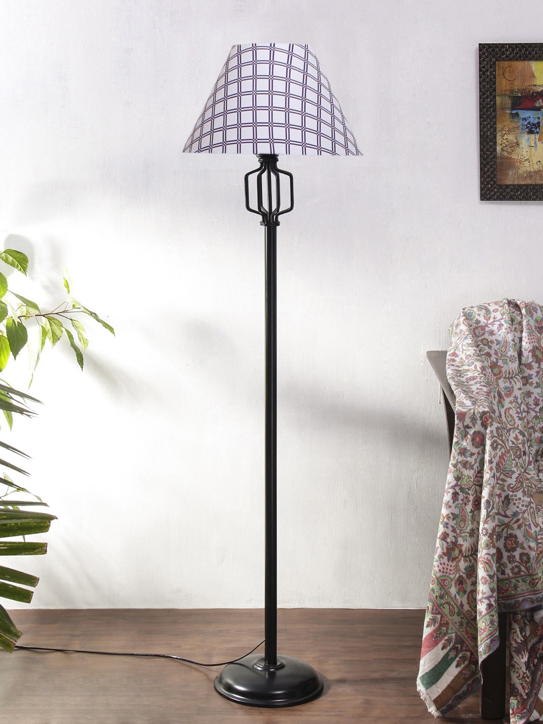 

Devansh White & Purple Geometric Printed Frustum Shape Cotton Shade Floor Lamp