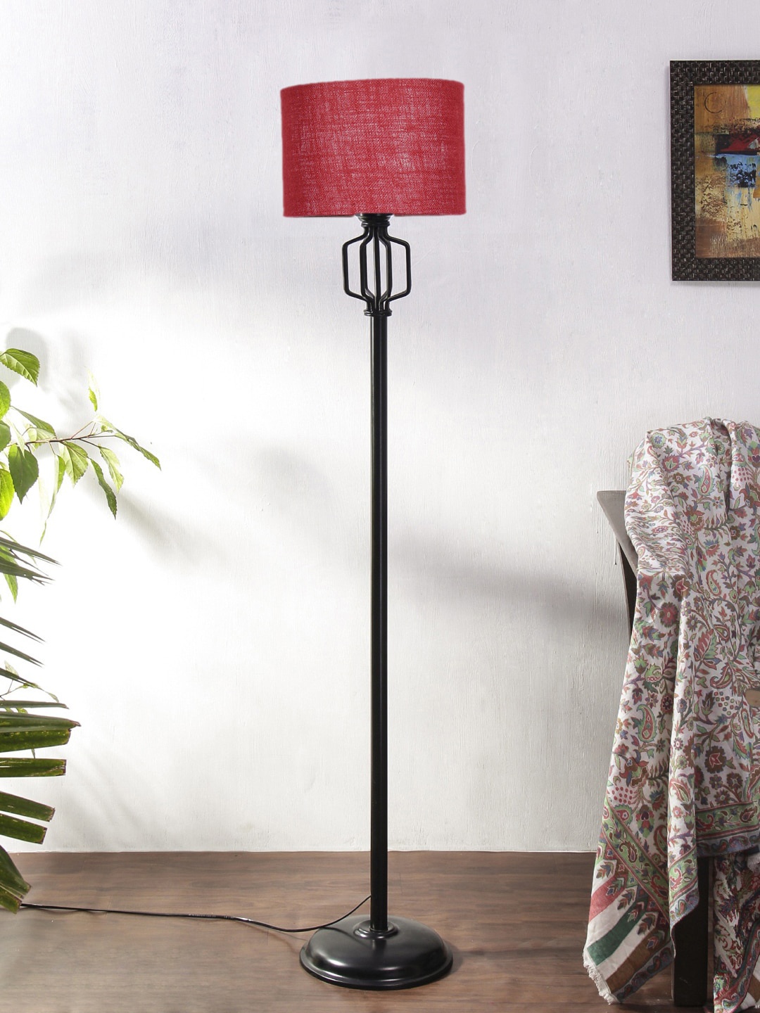 

Devansh Maroon-Coloured & Black Textured Cylinder Shape Jute Shade Floor Lamps