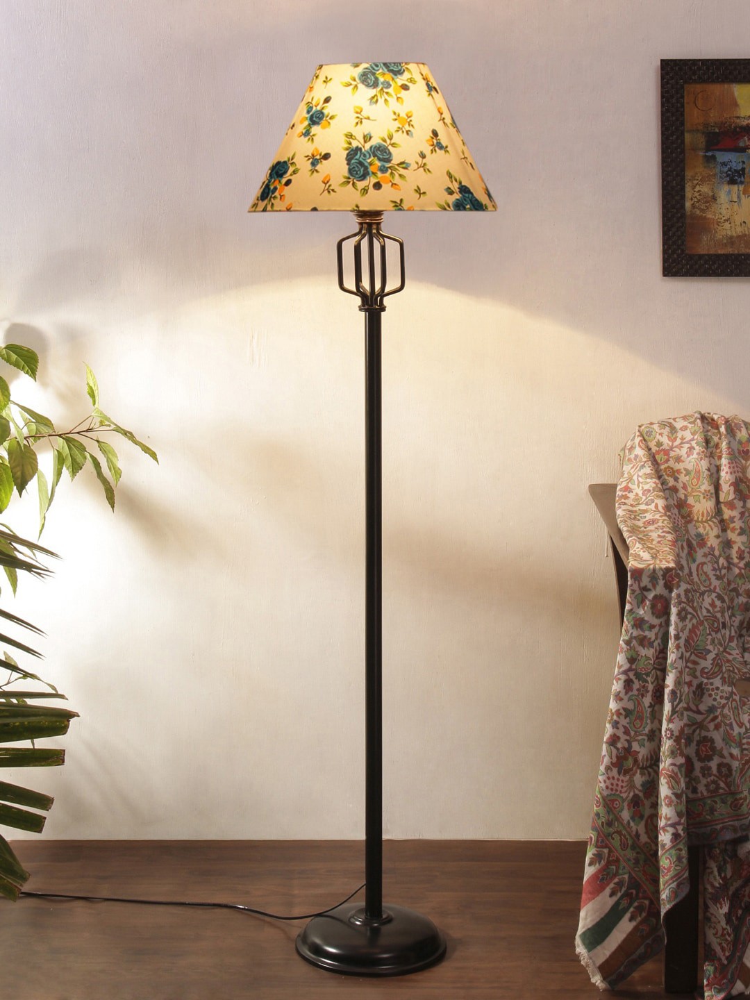 

Devansh White & Blue Printed Frustum Shape Cotton Shade Conical Floor Lamps