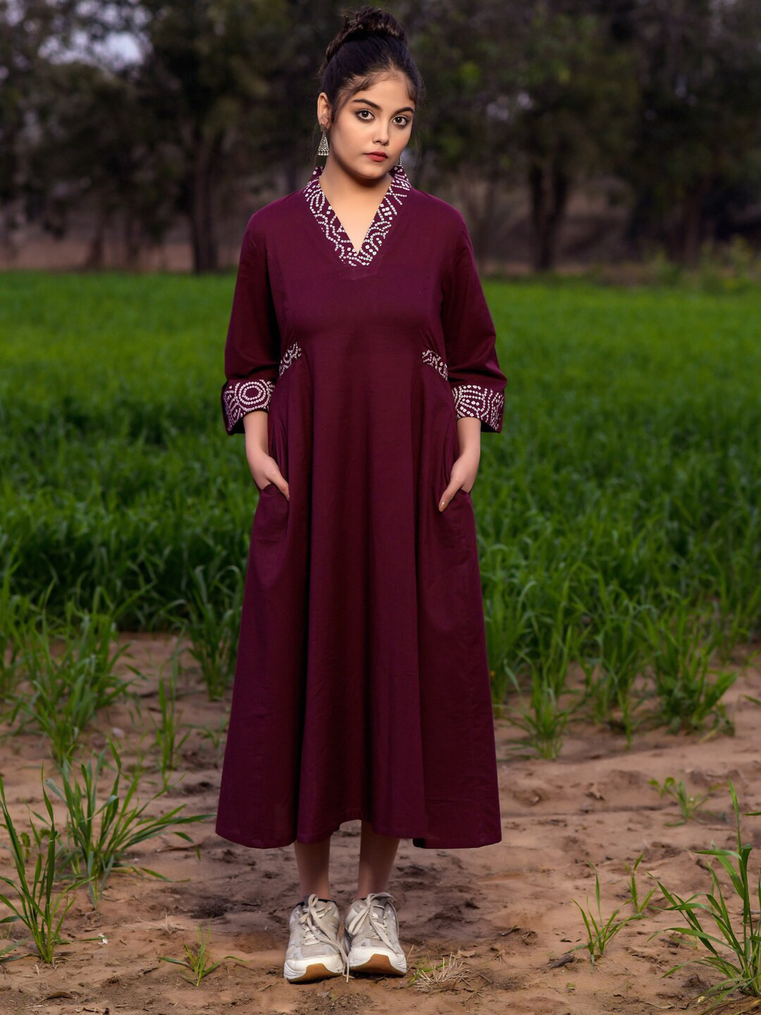 

Jaipuriya Fab Private Limited Pure Cotton A-Line Midi Dress, Purple