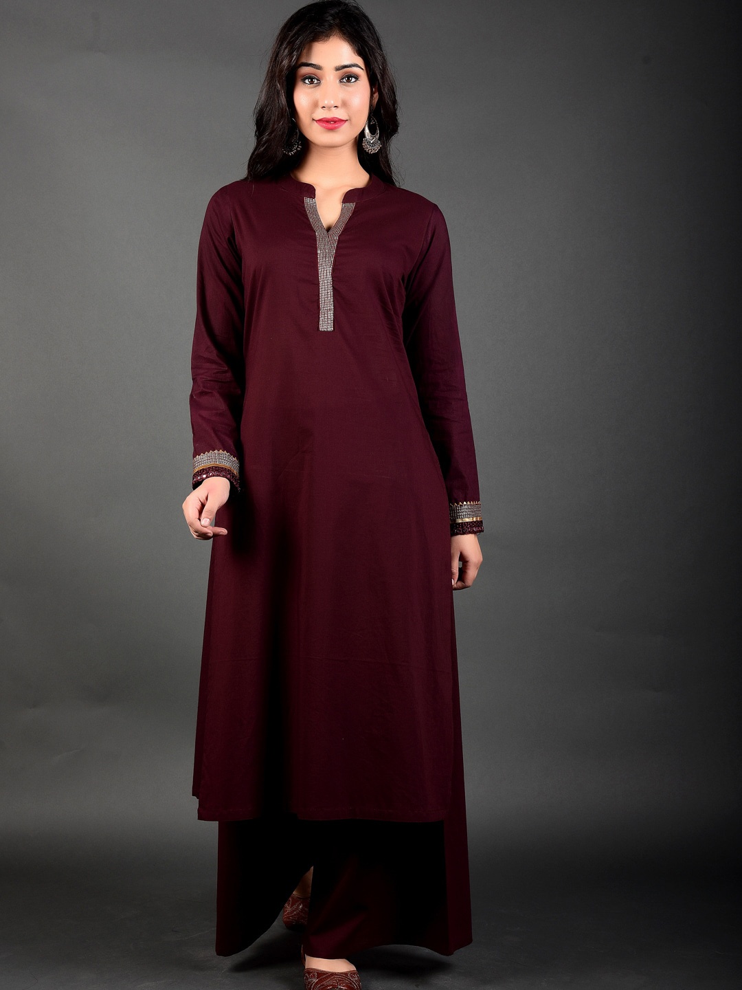 

Jaipuriya Fab Private Limited Mandarin Collar Kurta with Palazzos, Brown