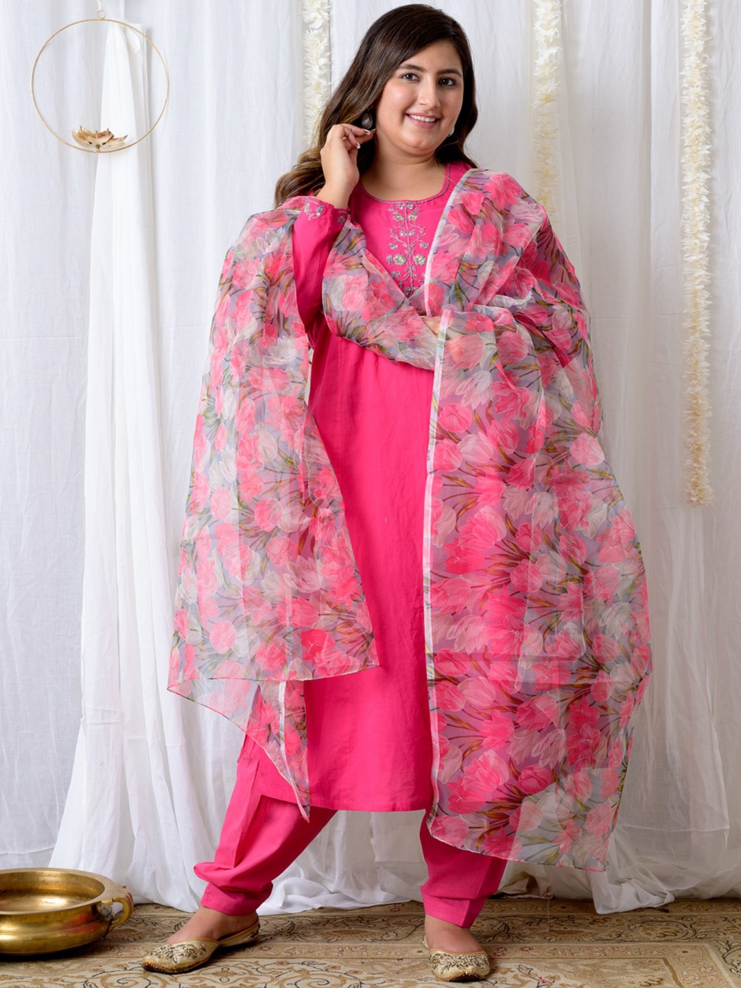 

Jaipuriya Fab Private Limited Women Pink Pure Cotton Kurti with Salwar & With Dupatta