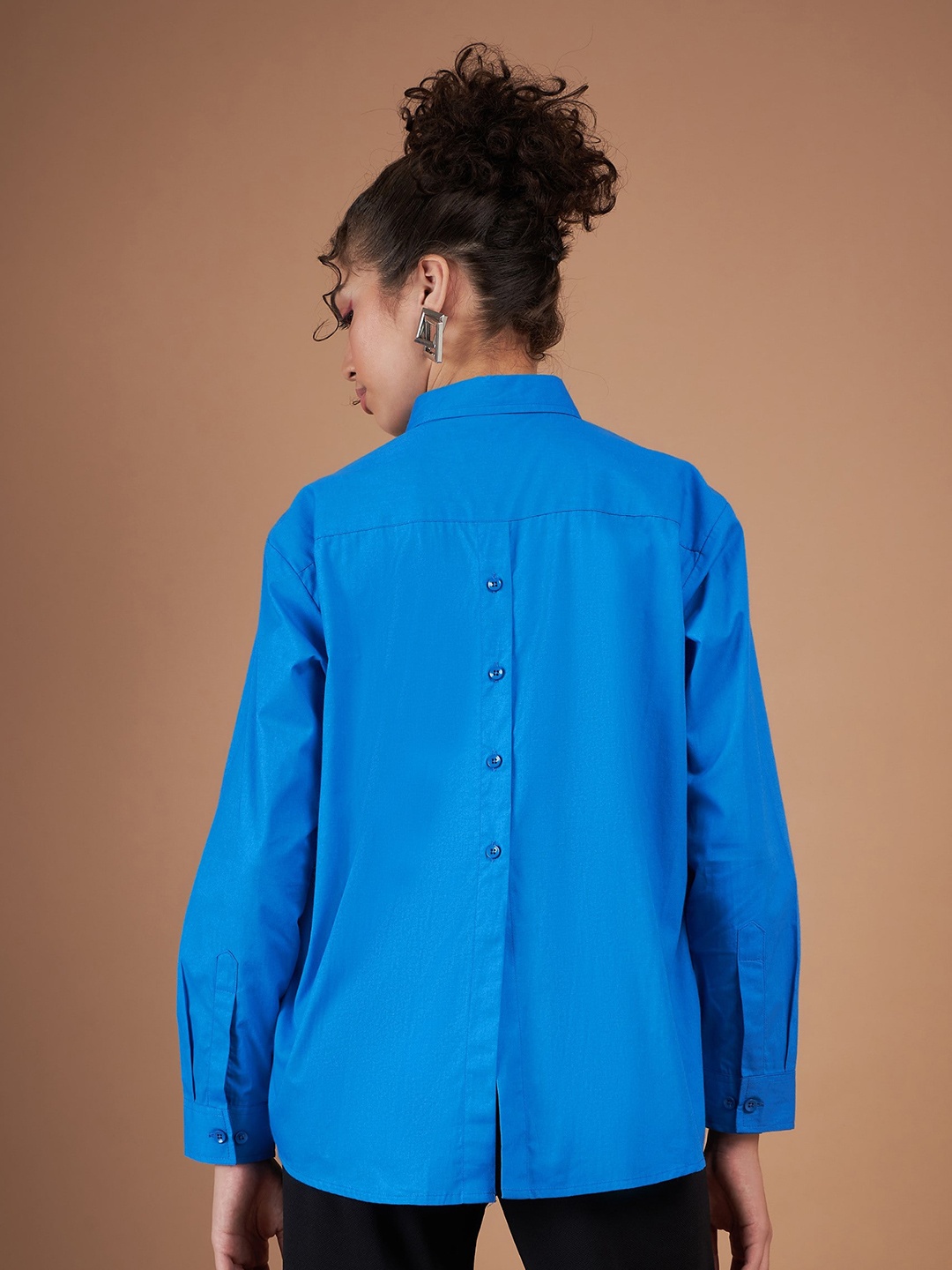 

SASSAFRAS Spread Collar Opaque Back Placket Detail Casual Pure Cotton Shirt, Blue