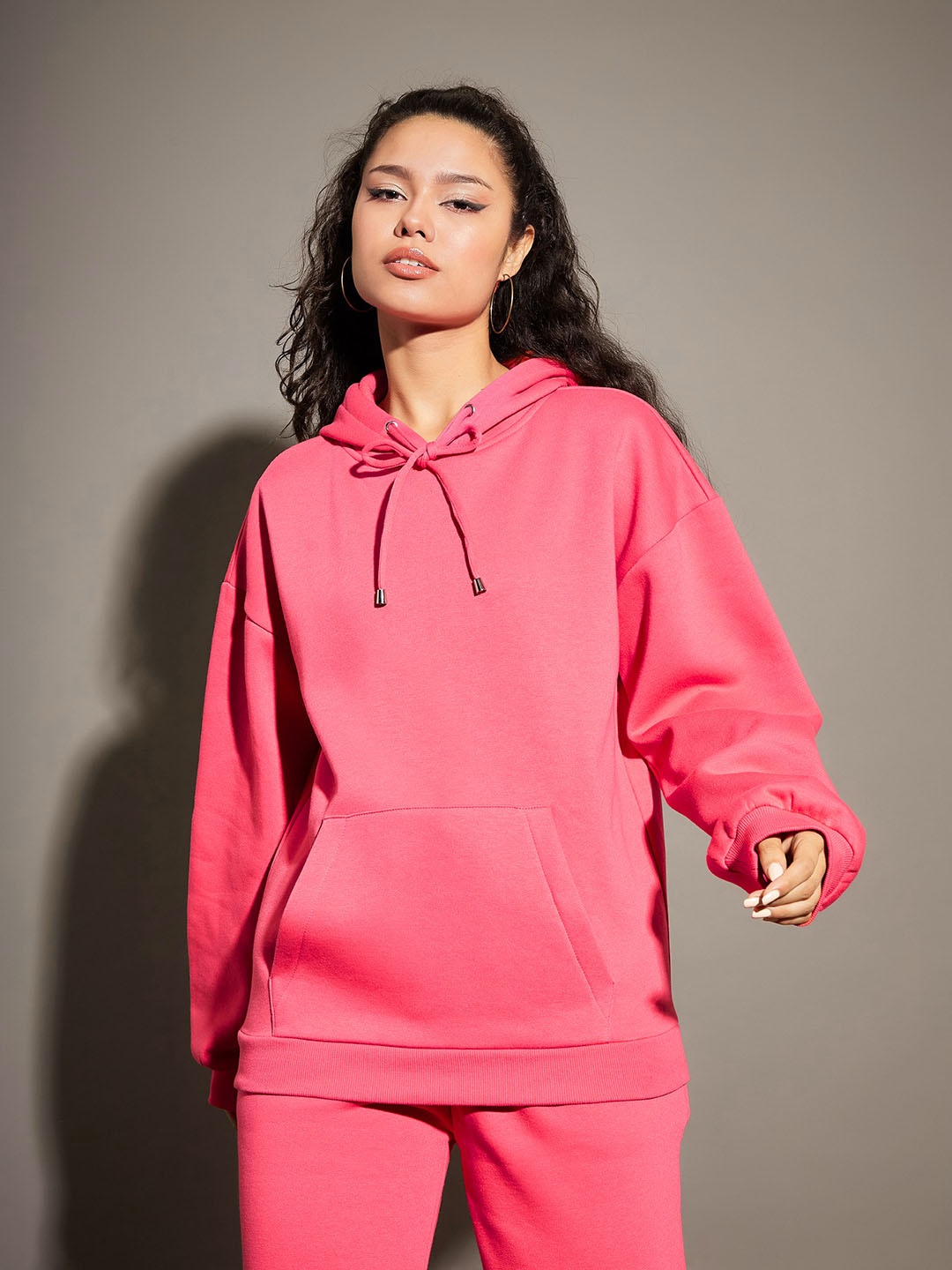 

SASSAFRAS Pink Hooded Oversized Sweatshirt