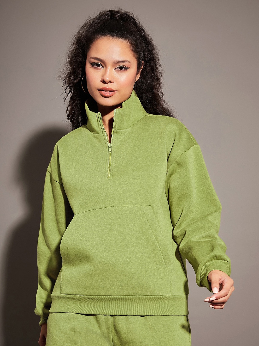 

SASSAFRAS Olive Green Mock Collar Sweatshirt