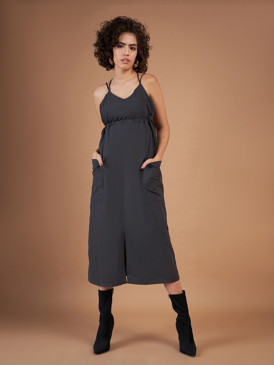 

SASSAFRAS Grey Shoulder Straps A-Line Parachute Dress
