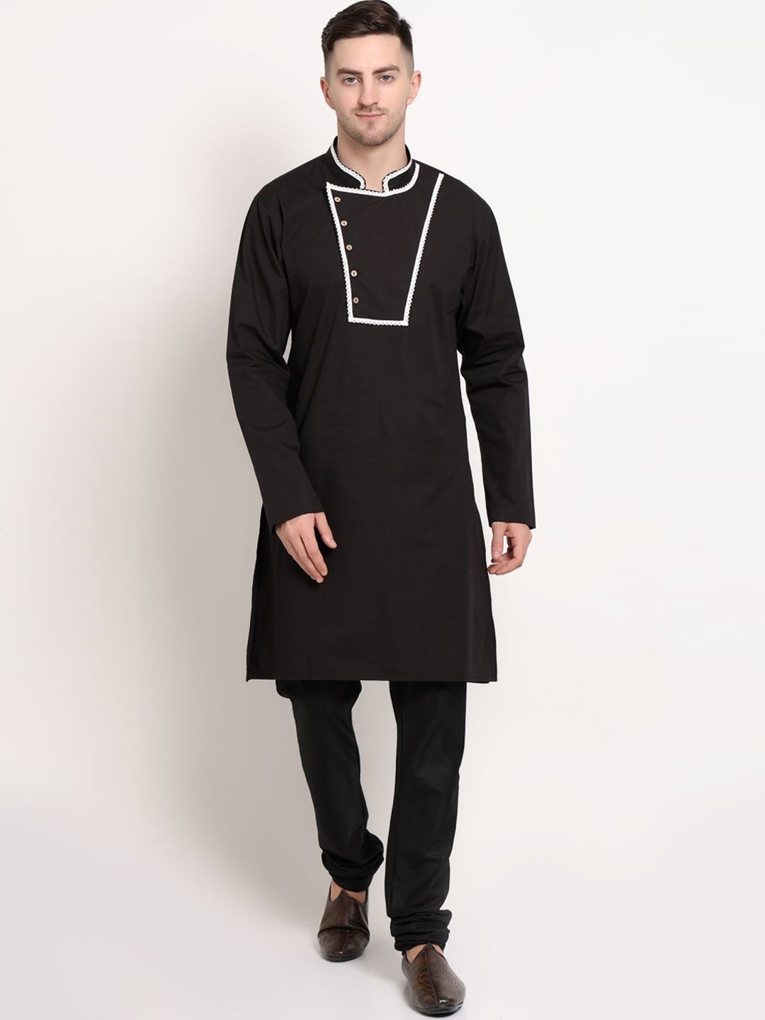 

MIDAV Laced Yoke Detail Straight Kurta, Black
