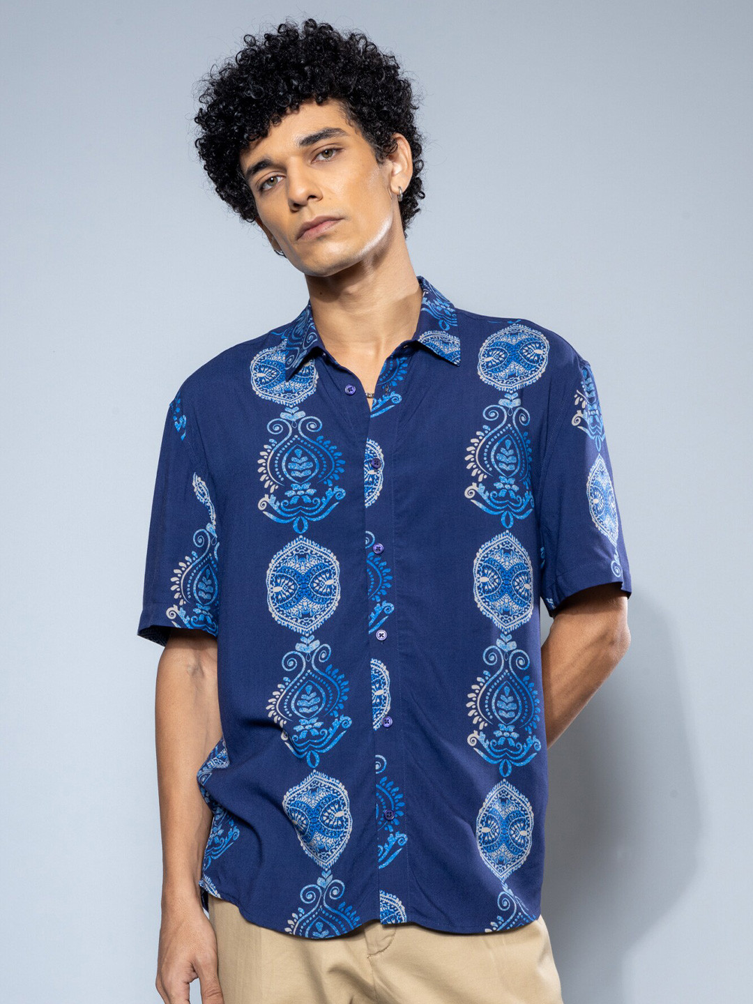 

H&M Relaxed Fit Motif Print Shirt, Blue