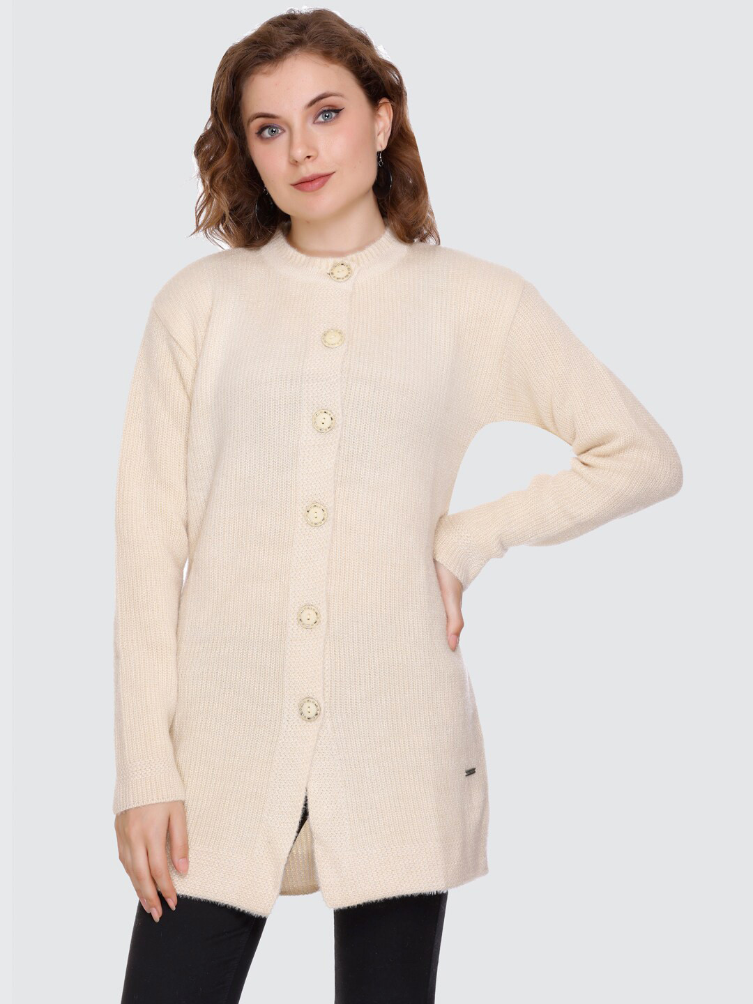 

NITSLINE Self Design Acrylic Longline Cardigan Sweater, White