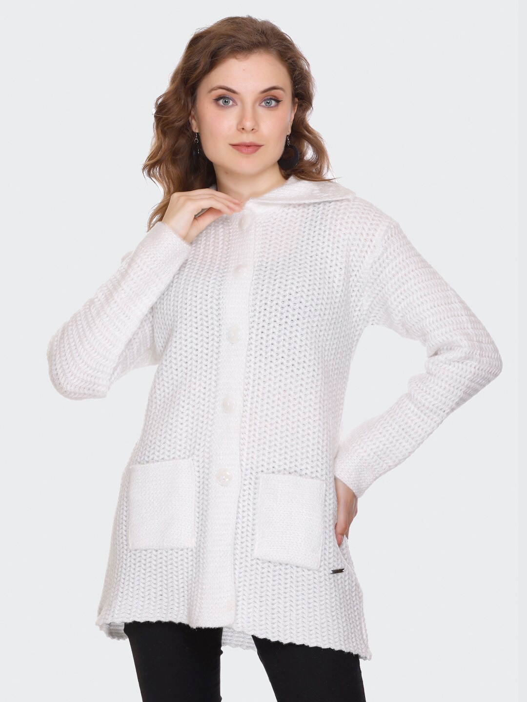 

NITSLINE Open Knit Acrylic Longline Cardigan Sweater, White