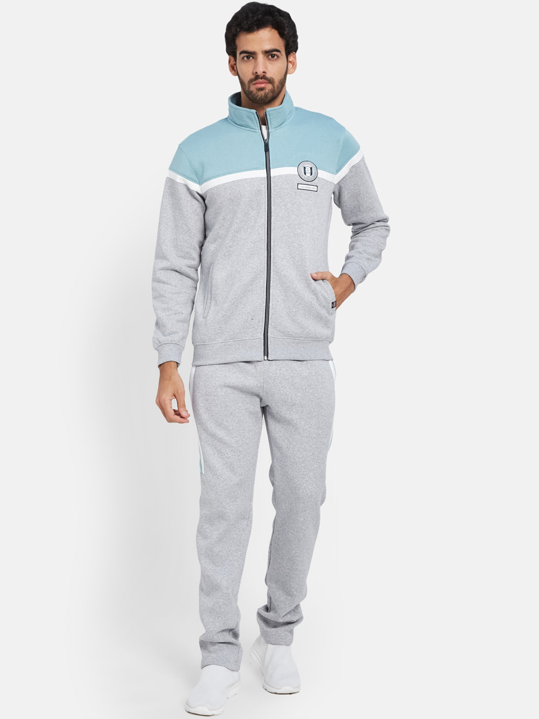

Octave Mock Collar Colorblocked Fleece Tracksuits, Grey