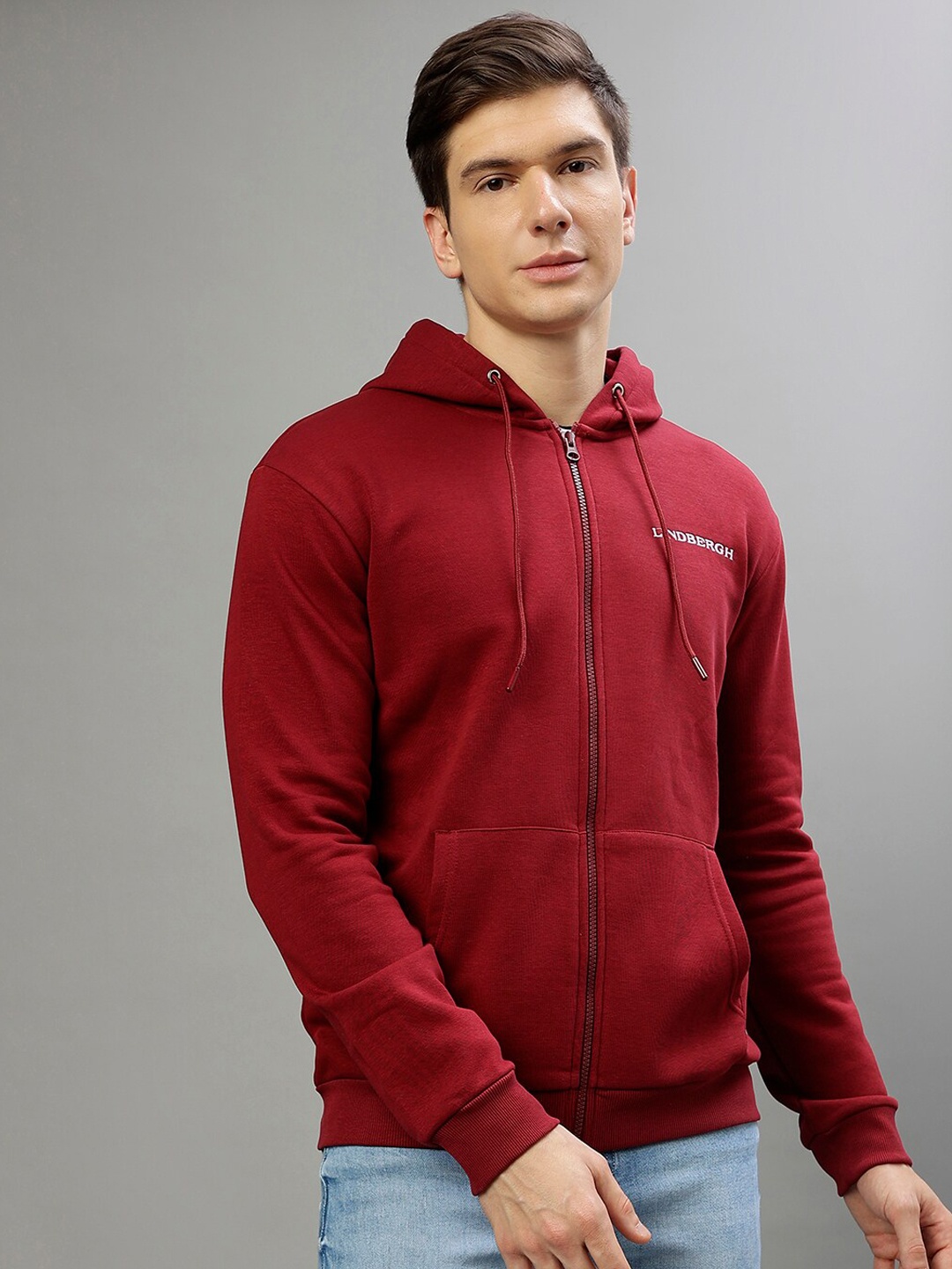 

LINDBERGH Hooded Front Open Sweatshirt, Red