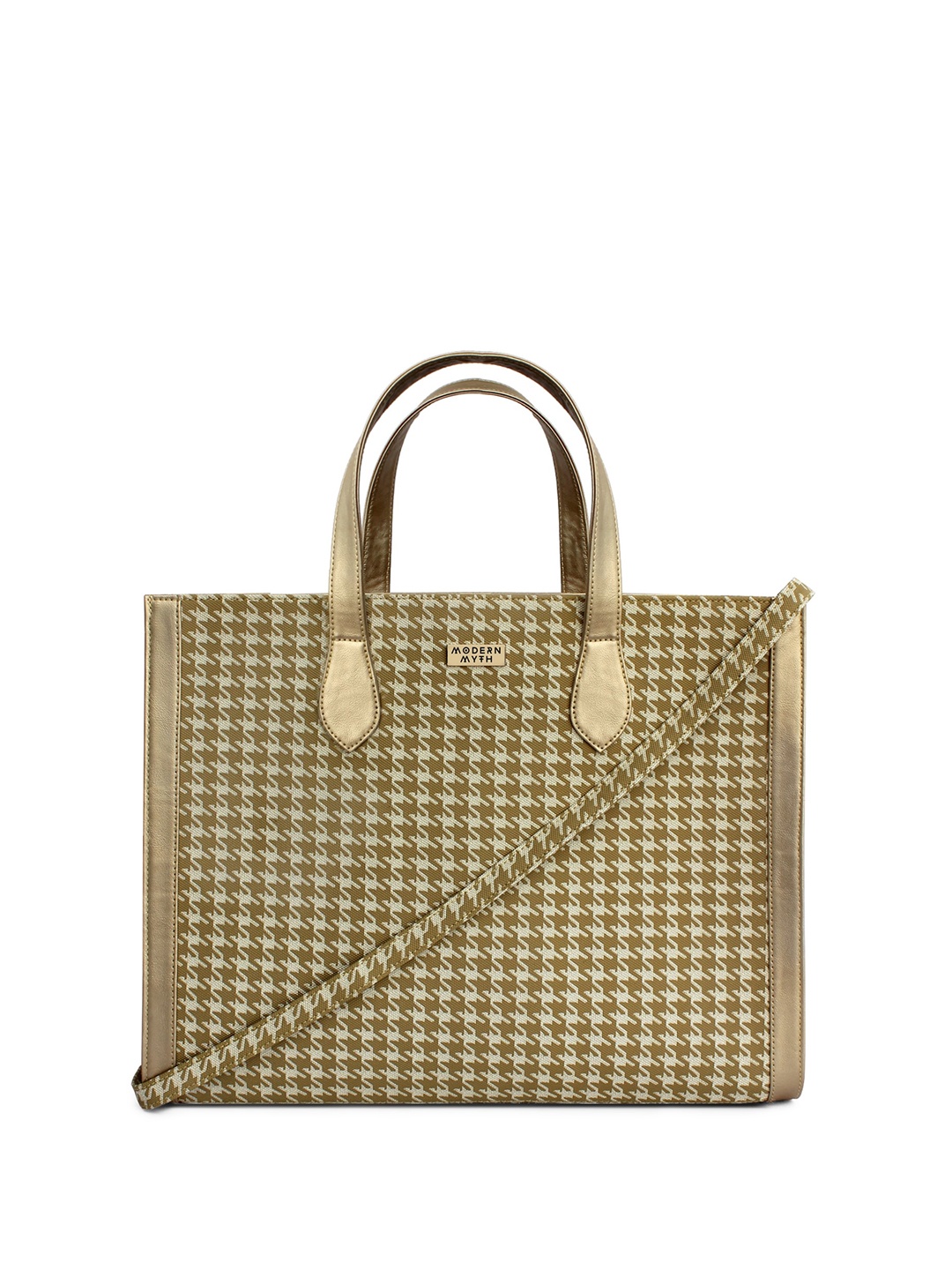 

MODERN MYTH Checked Oversized Shopper Handheld Bag Up to 18 inch Laptop, Yellow