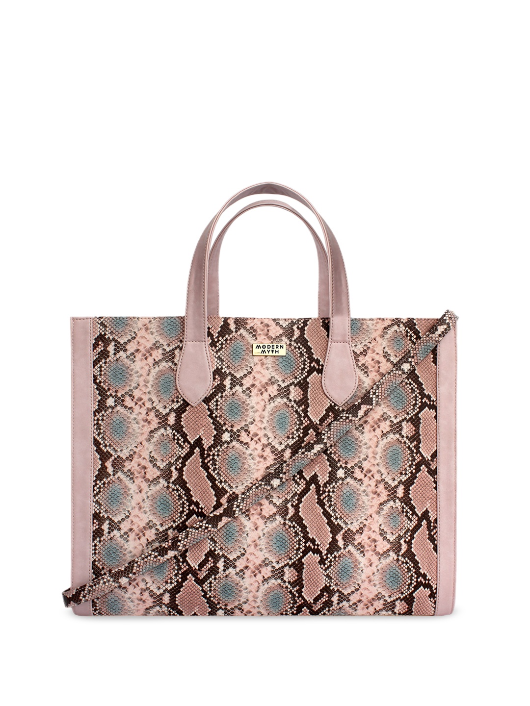 

MODERN MYTH Animal Textured Oversized Structured Tote Bag, Beige