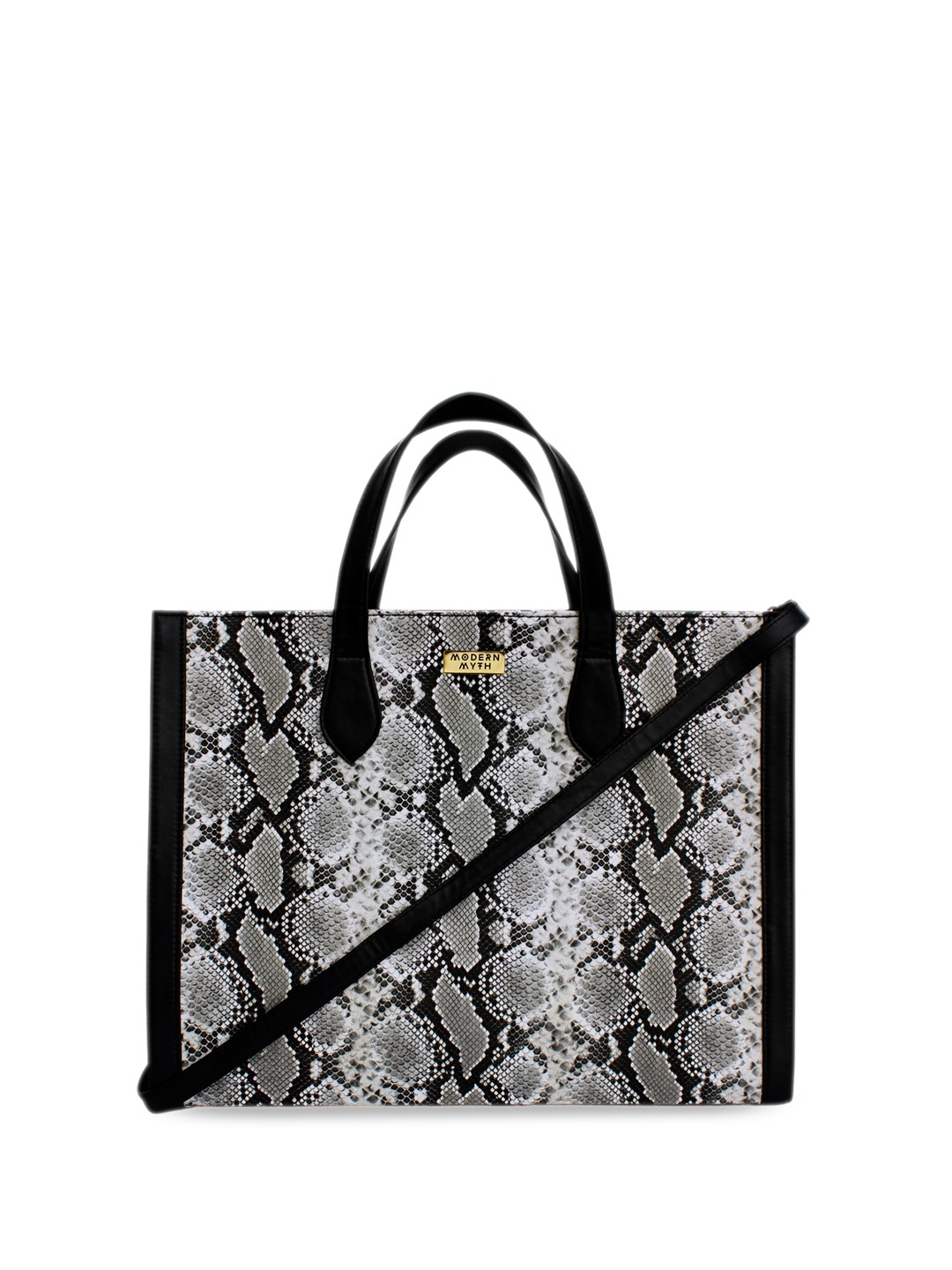 MODERN MYTH Snake Printed Oversized Shopper Tote Bag, Black