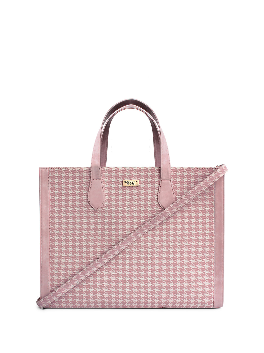 

MODERN MYTH Checked Oversized Structured Tote Bag, Pink