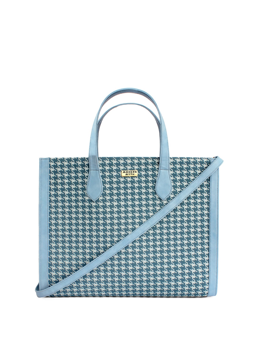 

MODERN MYTH Checked Oversized Structured Tote Bag, Blue